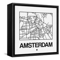 White Map of Amsterdam-NaxArt-Framed Stretched Canvas