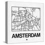 White Map of Amsterdam-NaxArt-Stretched Canvas