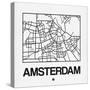 White Map of Amsterdam-NaxArt-Stretched Canvas