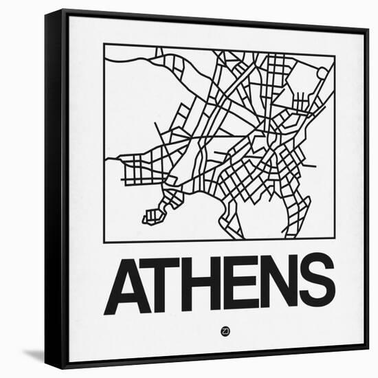 White Map of Athens-NaxArt-Framed Stretched Canvas