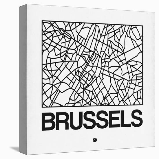 White Map of Brussels-NaxArt-Stretched Canvas