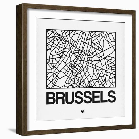 White Map of Brussels-NaxArt-Framed Art Print