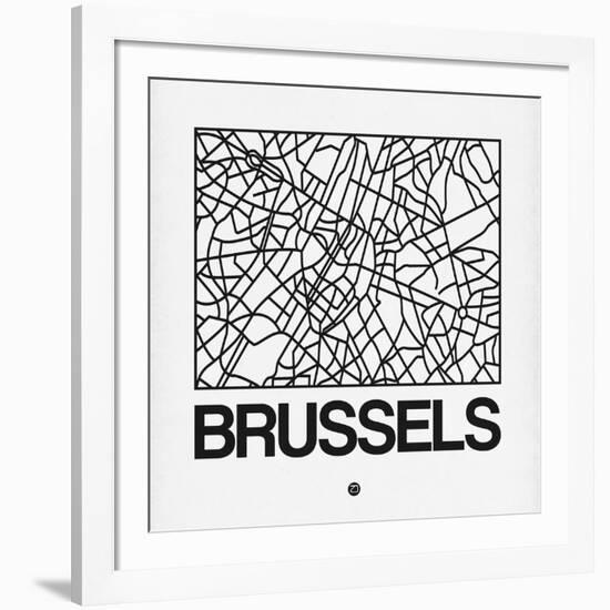 White Map of Brussels-NaxArt-Framed Art Print