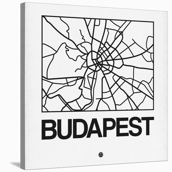 White Map of Budapest-NaxArt-Stretched Canvas