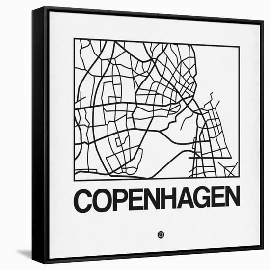 White Map of Copenhagen-NaxArt-Framed Stretched Canvas