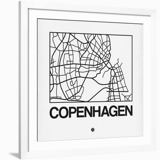 White Map of Copenhagen-NaxArt-Framed Art Print