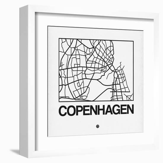 White Map of Copenhagen-NaxArt-Framed Art Print