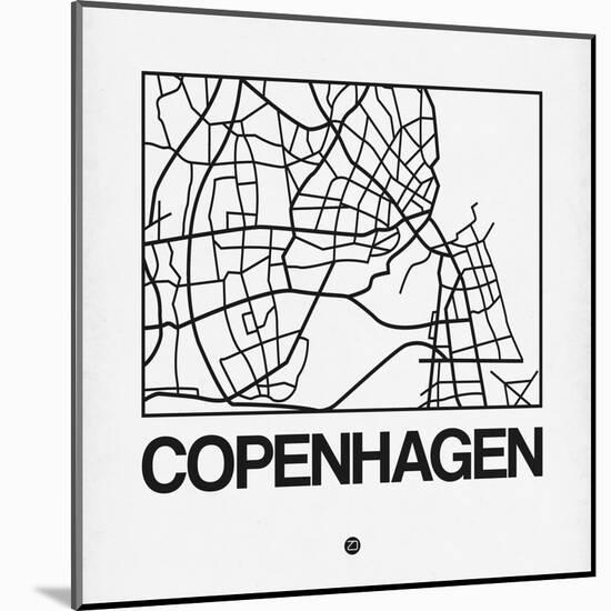 White Map of Copenhagen-NaxArt-Mounted Art Print