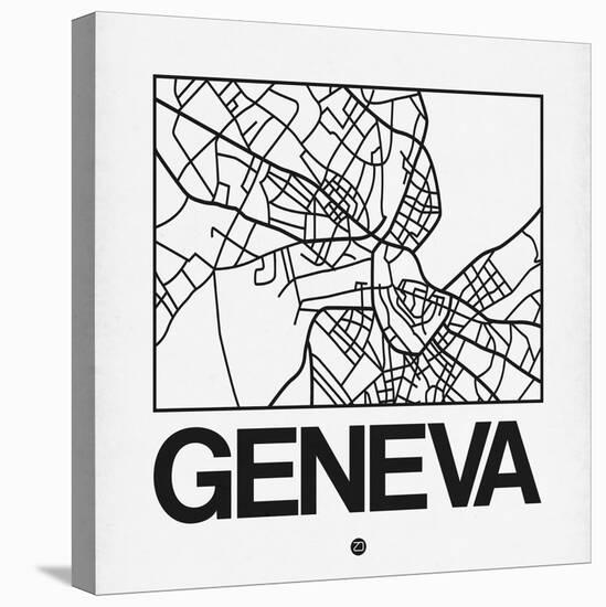 White Map of Geneva-NaxArt-Stretched Canvas