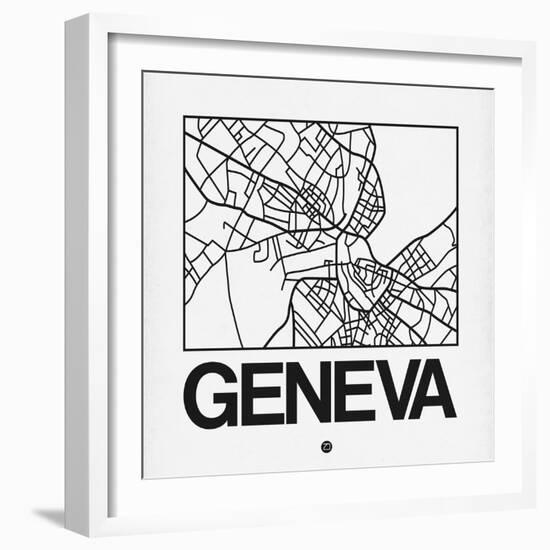 White Map of Geneva-NaxArt-Framed Art Print