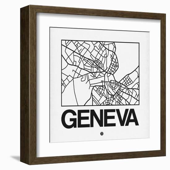 White Map of Geneva-NaxArt-Framed Art Print