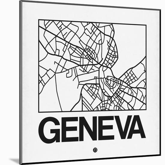 White Map of Geneva-NaxArt-Mounted Art Print