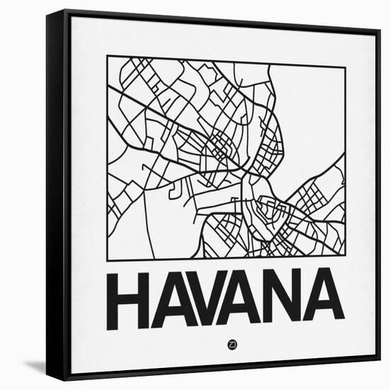 White Map of Havana-NaxArt-Framed Stretched Canvas
