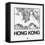 White Map of Hong Kong-NaxArt-Framed Stretched Canvas