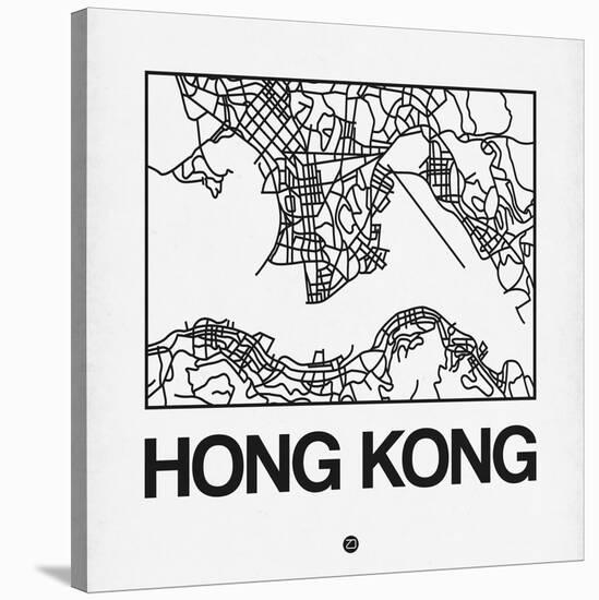 White Map of Hong Kong-NaxArt-Stretched Canvas