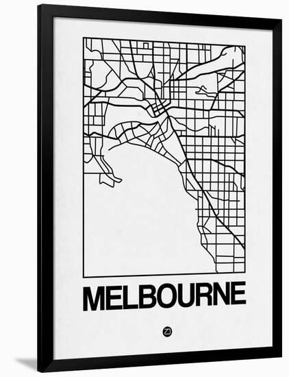 White Map of Melbourne-NaxArt-Framed Art Print