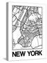 White Map of New York-NaxArt-Stretched Canvas