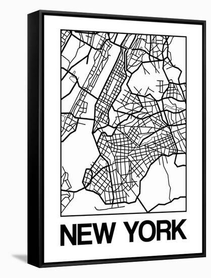 White Map of New York-NaxArt-Framed Stretched Canvas