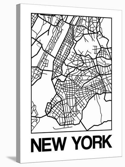 White Map of New York-NaxArt-Stretched Canvas