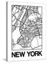 White Map of New York-NaxArt-Stretched Canvas