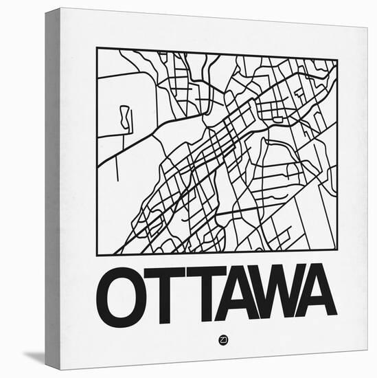 White Map of Ottawa-NaxArt-Stretched Canvas