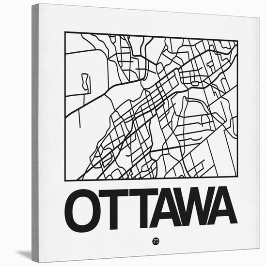 White Map of Ottawa-NaxArt-Stretched Canvas