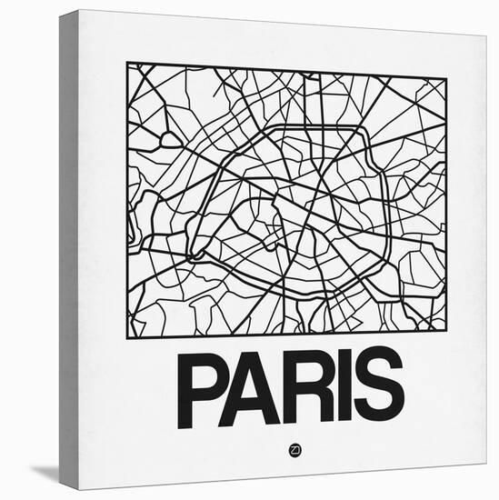 White Map of Paris-NaxArt-Stretched Canvas