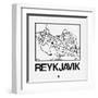 White Map of Reykjavik-NaxArt-Framed Art Print