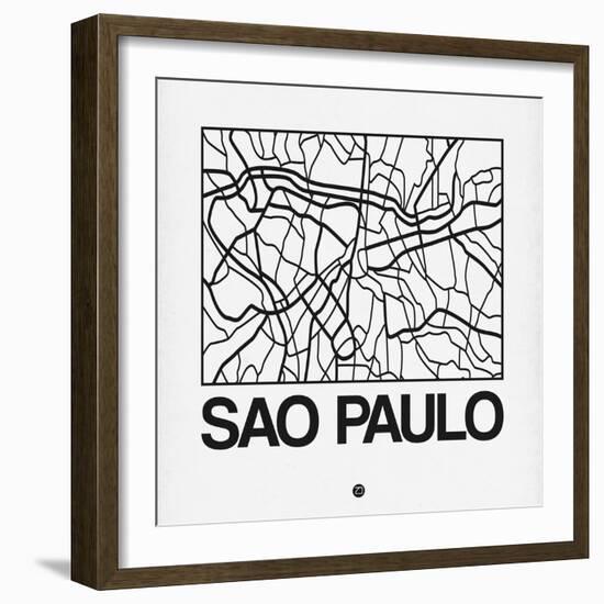 White Map of Sao Paulo-NaxArt-Framed Art Print