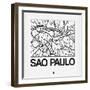 White Map of Sao Paulo-NaxArt-Framed Art Print