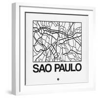 White Map of Sao Paulo-NaxArt-Framed Art Print