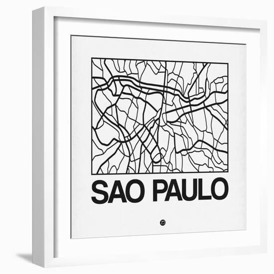 White Map of Sao Paulo-NaxArt-Framed Art Print