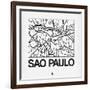 White Map of Sao Paulo-NaxArt-Framed Art Print