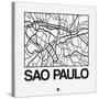 White Map of Sao Paulo-NaxArt-Stretched Canvas