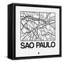 White Map of Sao Paulo-NaxArt-Framed Stretched Canvas