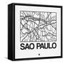 White Map of Sao Paulo-NaxArt-Framed Stretched Canvas