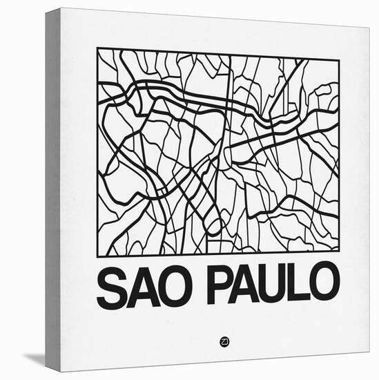 White Map of Sao Paulo-NaxArt-Stretched Canvas