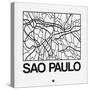 White Map of Sao Paulo-NaxArt-Stretched Canvas