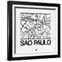 White Map of Sao Paulo-NaxArt-Framed Art Print