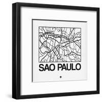 White Map of Sao Paulo-NaxArt-Framed Art Print