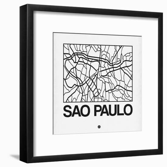 White Map of Sao Paulo-NaxArt-Framed Art Print