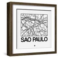 White Map of Sao Paulo-NaxArt-Framed Art Print