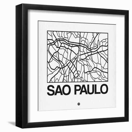 White Map of Sao Paulo-NaxArt-Framed Art Print