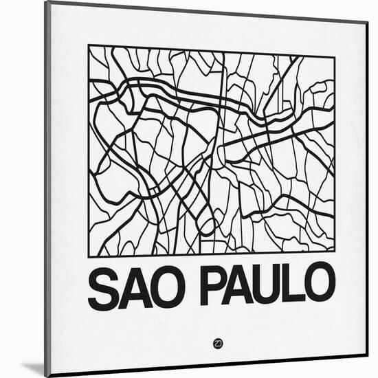 White Map of Sao Paulo-NaxArt-Mounted Art Print