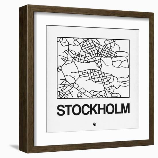 White Map of Stockholm-NaxArt-Framed Art Print