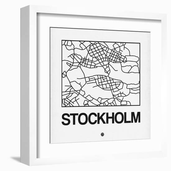 White Map of Stockholm-NaxArt-Framed Art Print