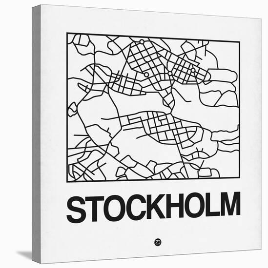 White Map of Stockholm-NaxArt-Stretched Canvas