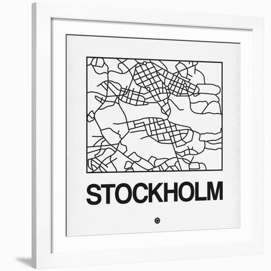 White Map of Stockholm-NaxArt-Framed Art Print