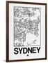 White Map of Sydney-NaxArt-Framed Art Print