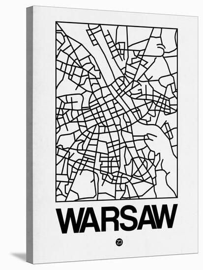 White Map of Warsaw-NaxArt-Stretched Canvas